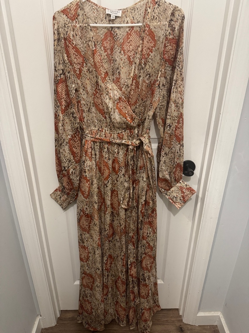 Brooks Brothers Beige and Rust Printed Wrap Maxi Dress